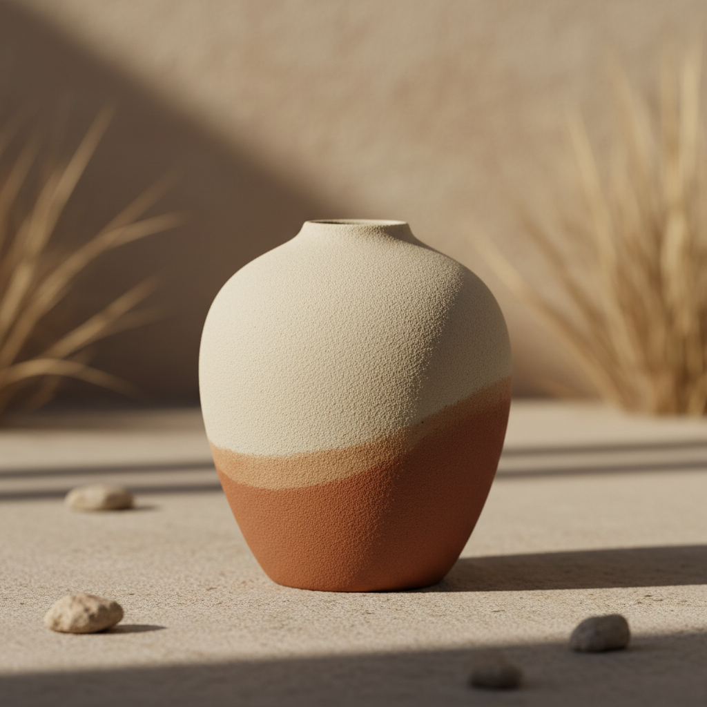 Minimalist ceramic vase with subtle texture in warm, natural light